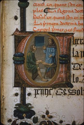 Capítol de l'úlcera de cama. Gui de Chaulhac, 'Inventari de la cirurgia', ms. Vat. lat. 4804, f. 115r Capítol de l'úlcera de cama. Gui de Chaulhac, 'Inventari de la cirurgia', ms. Vat. lat. 4804, f. 115r