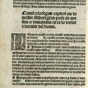 10. Inici d'un dels capítols de la primera part de l'obra, sobre el regiment de sanitat, en la traducció catalana impresa el 1499.