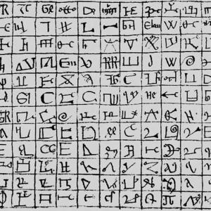 8. Taula de les figures del signe ascendent segons les hores del dia i la nit, al 'Libre de puritats' (Vaticà, BAV, ms. Barb. lat. 3589, f. 35r, s. XIV).