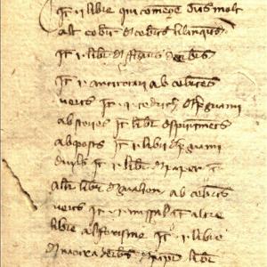 9. Inventory of the library of Pere Ritxard, a surgeon from Santa Coloma de Queralt, made in 1363 (Montblanc, Arxiu Comarcal de la Conca de Barberà, Notaries de Santa Coloma de Queralt, vol. 3594.3, f. 65r).